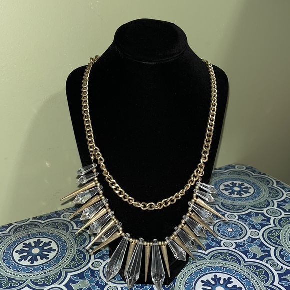 VTG Cookie Lee Gold Tone Necklace with Clear Crystals, Gold Spikes - Picture 4 of 9